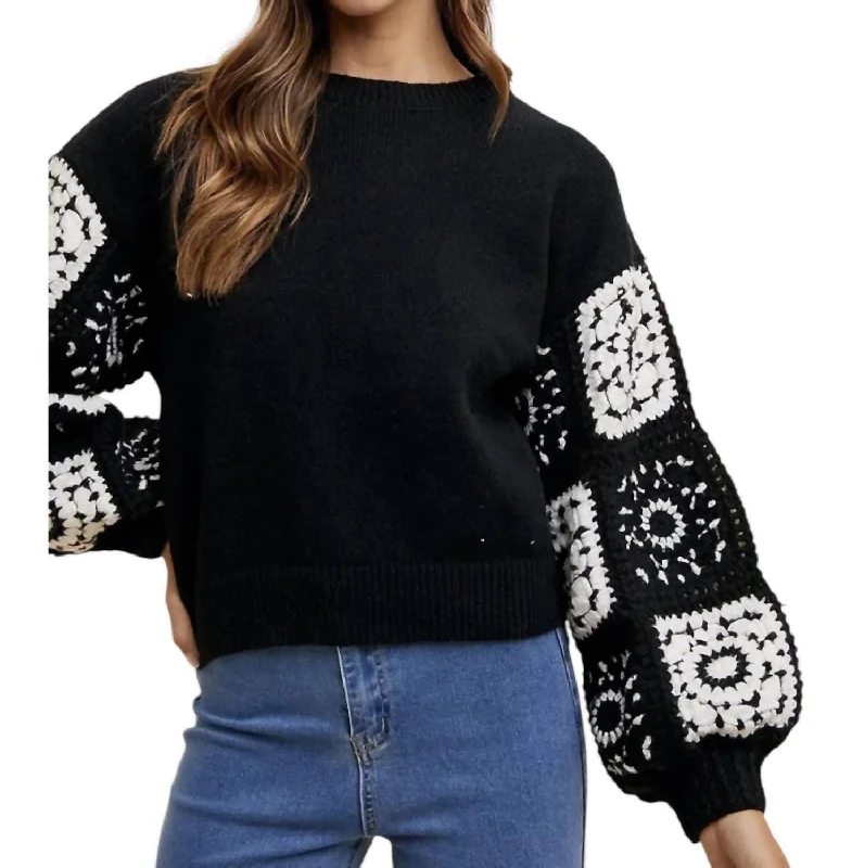 Handmade Granny Square Crochet Sweater In Black Feminine Women's Soft 