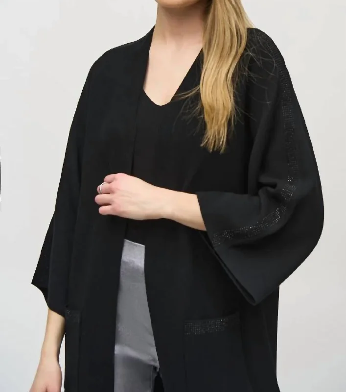Sweater Knit Kimono Cover Up In Black Modern Women's Tech