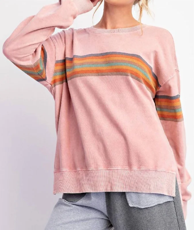 Rainbow Stripe Pullover In Mauve Geometric