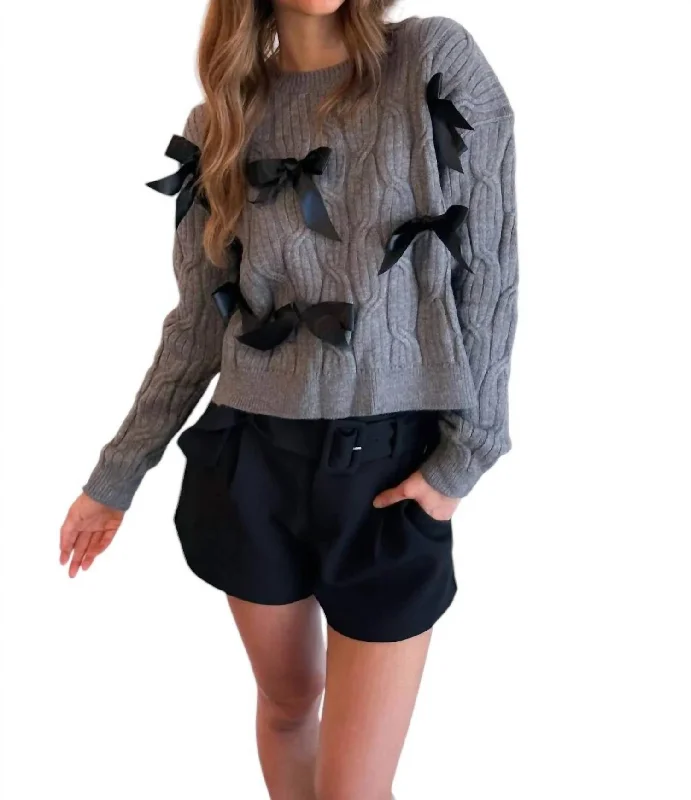 All Over Bow Sweater In Gray Bold Women's Statement