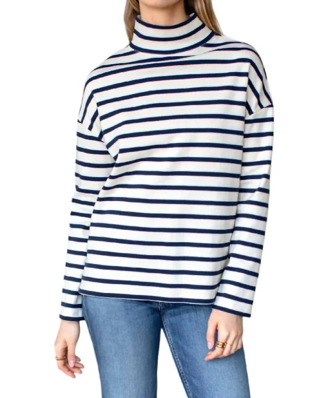 Edie Top In Navy Stripe Rib Monochromatic Office Style