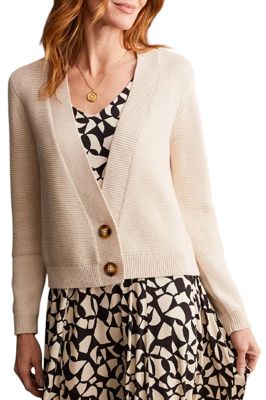 Combed Cotton Two-Button Cardigan In Frostgrey Artistic Women's Hand - painted