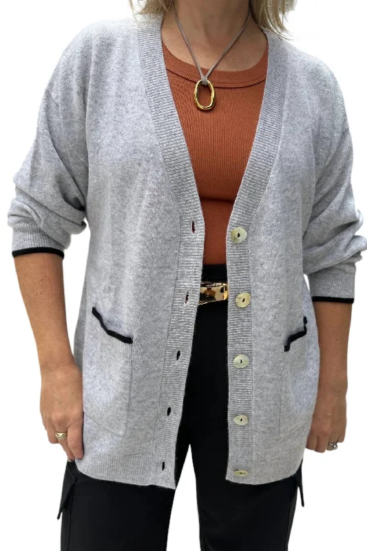 Bear Cardi In Grey/black Hip Women's Retro