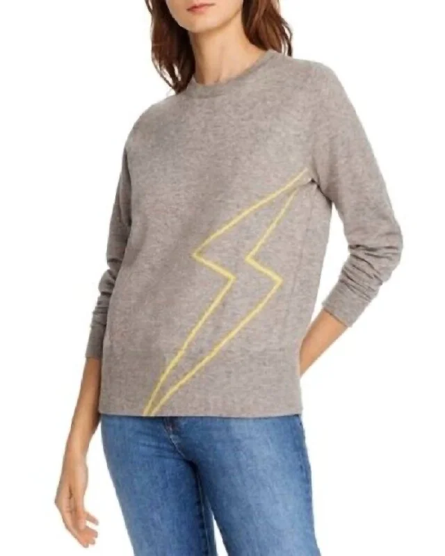 X Madeleine Thompson Lightning Bolt Heather Crewneck Sweater In Gray Relaxed Women's 