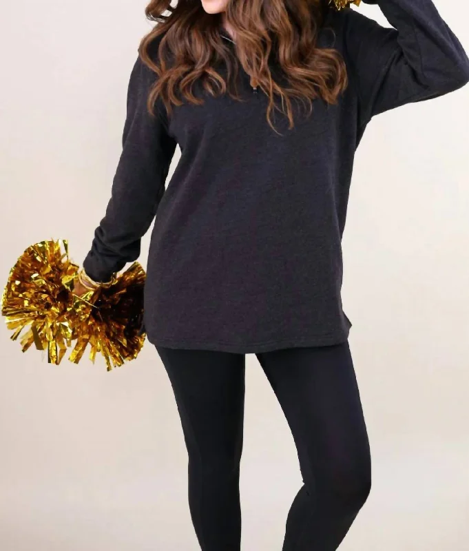 Miley Quarter Zip Pullover In Black Artistic Women's Hand - painted