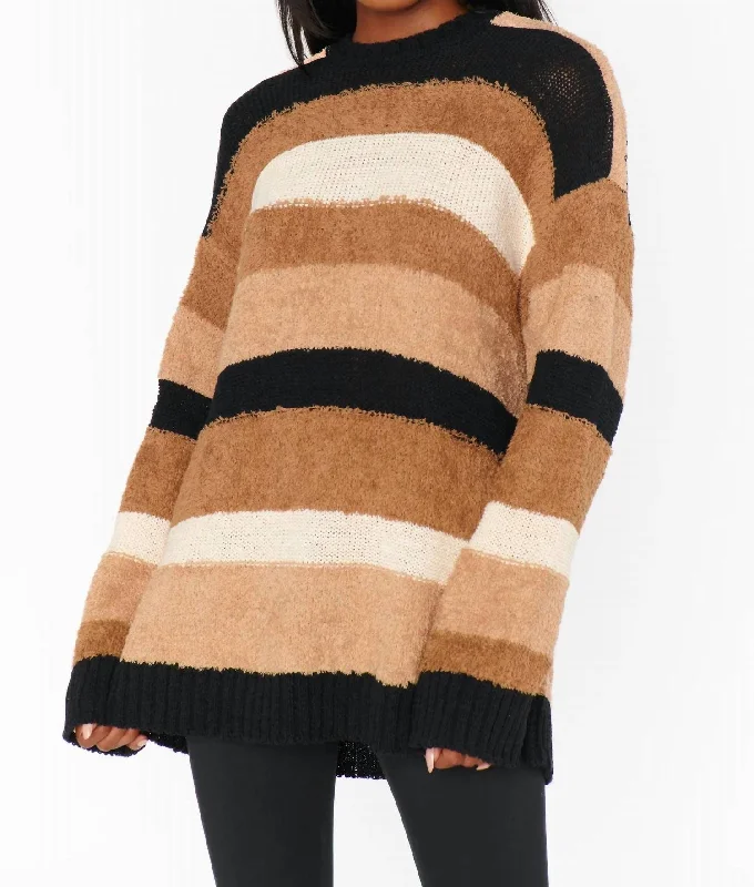 Timothy Tunic Sweater In Multi Stripe Knit Minimalist Women's Casual