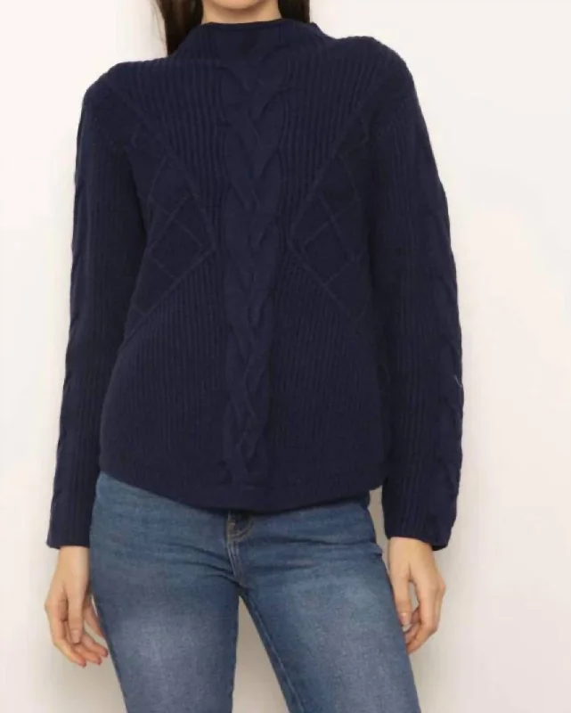 Palma Cable Turtleneck Sweater In Navy Sleek Women's 