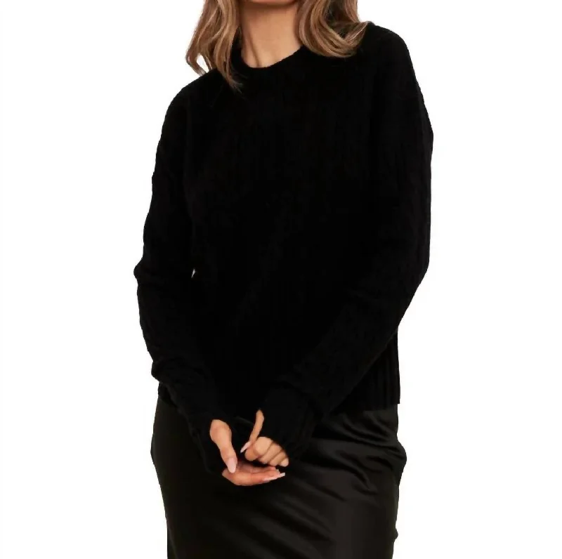 Cathy Cable Crew Knit Sweater In Black Rugged Women's Outdoor 