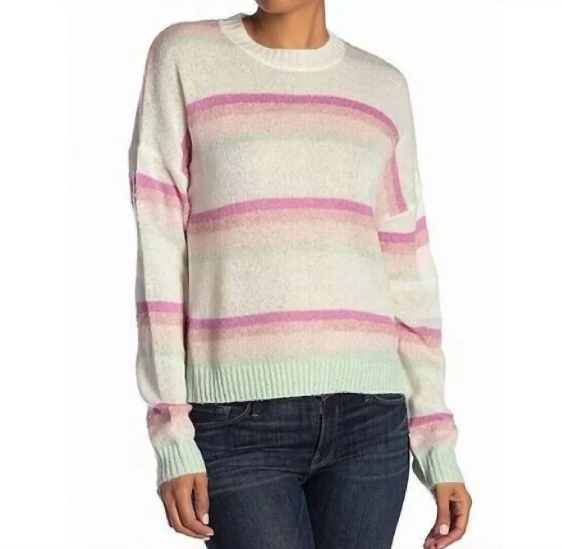 Knit Stripe Soft Marled Crewneck Sweater In Multicolor Gym