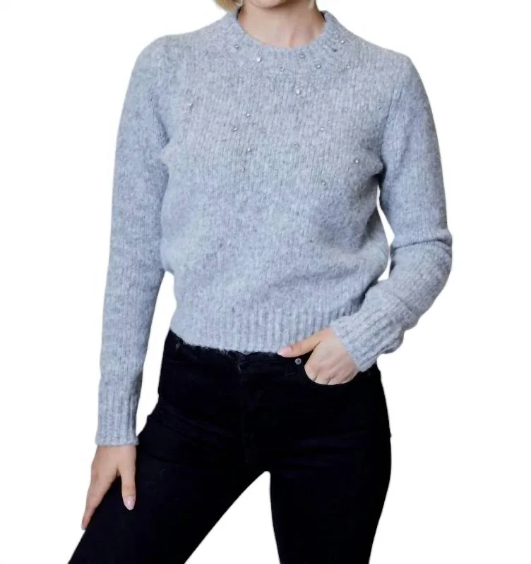 Long Sleeve Embellished Sweater In Heather Stone Women