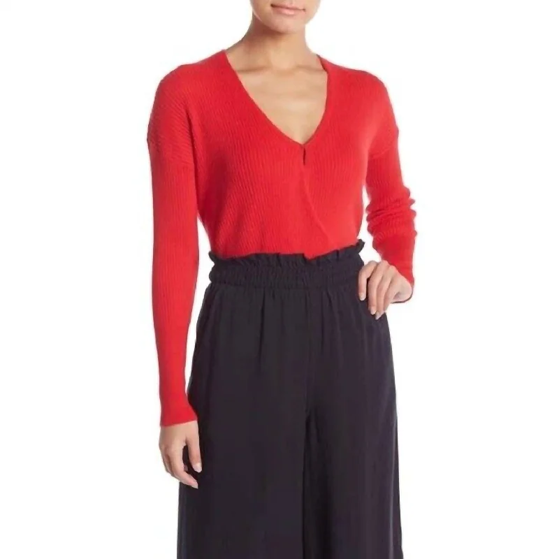Knit Faux Wrap Ribbed V Neck Surplice Sweater In Red Refined Women's Classic 