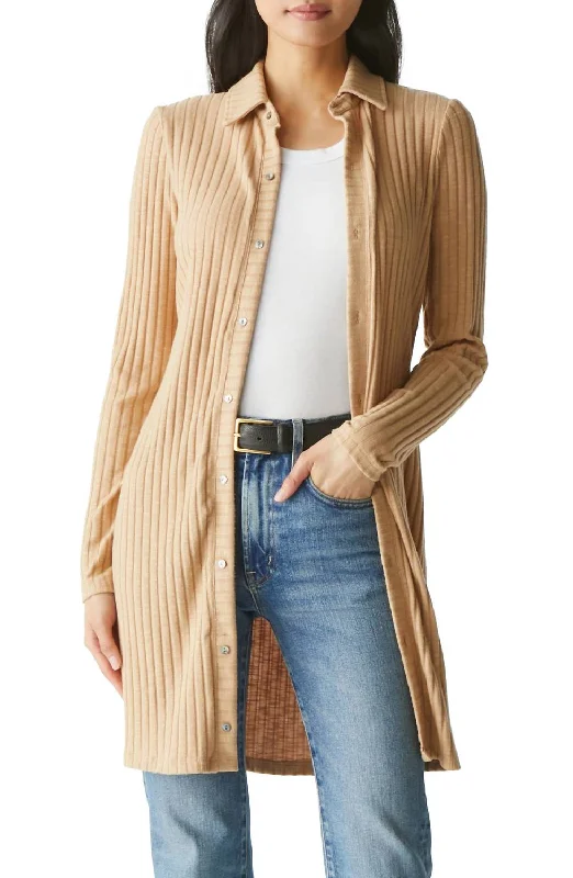 Kayla Button Down Cardigan Dress In Cashew Trendy Women's Oversized
