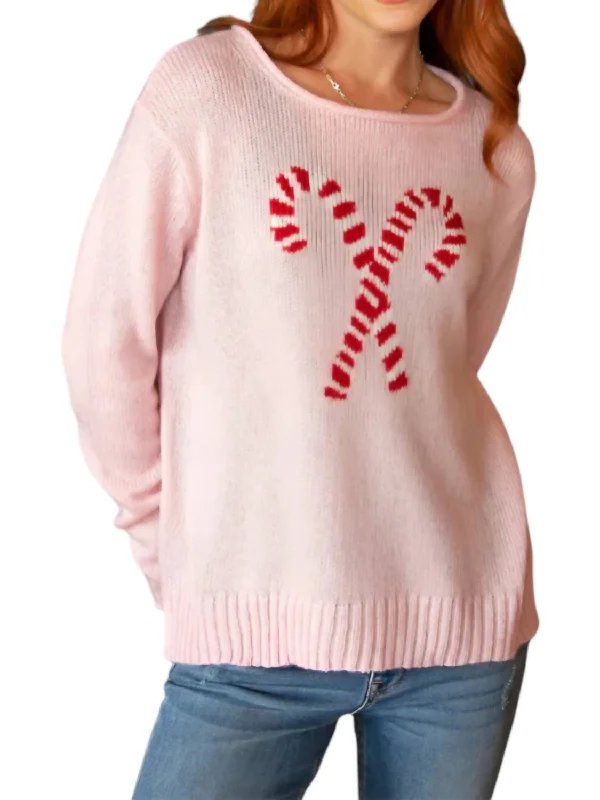 Candy Cane Crewneck Sweater In Artic Pink Classic Women's Tweed