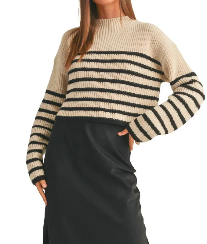 Striped Cropped Sweater In Mocha/black Refined Women's Velvet