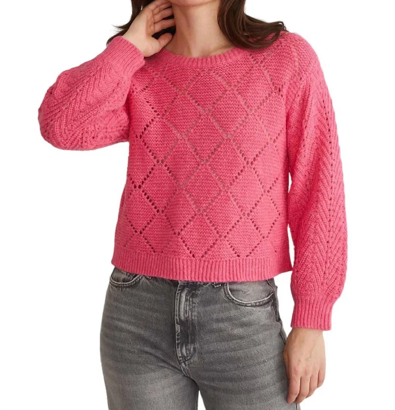 Kelsey Pointelle Sweater In Carmine Rose Bold Women's Statement