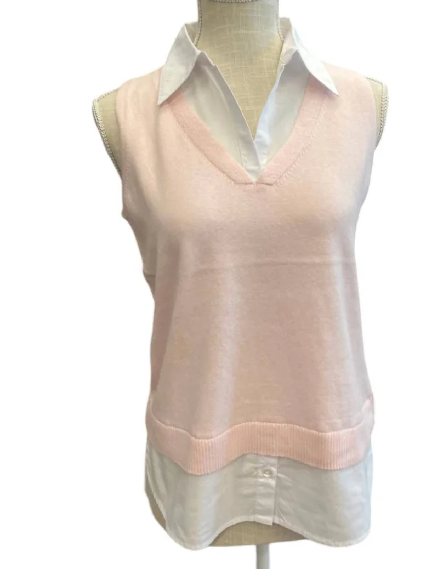 Women's Sleeveless Two-Fer Sweater In Pink Traditional Women's 