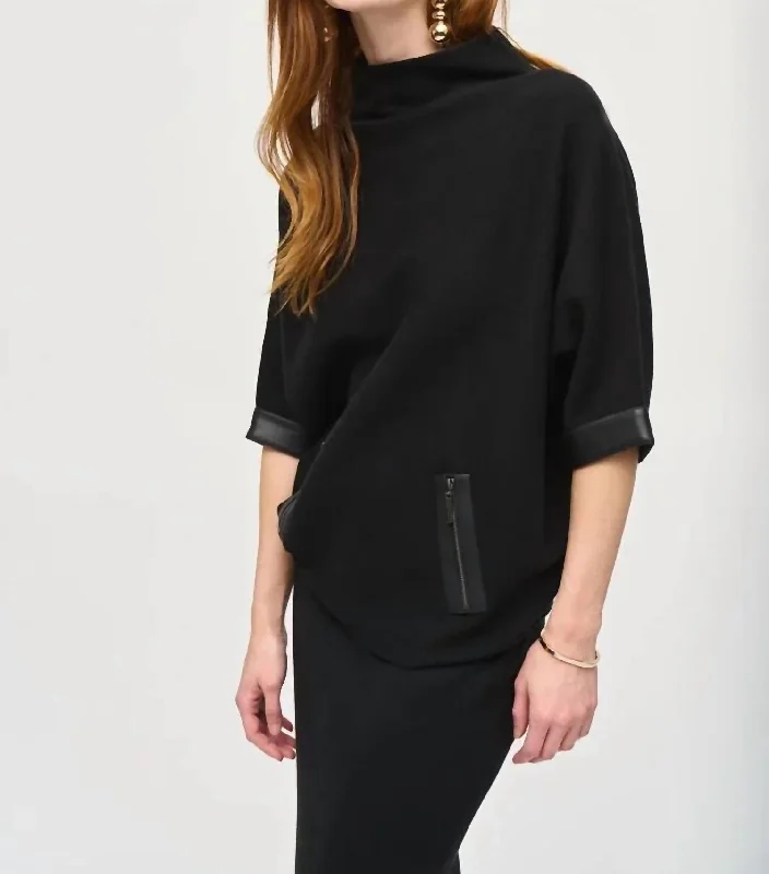 Sweater Knit Top In Black Preppy Women's College