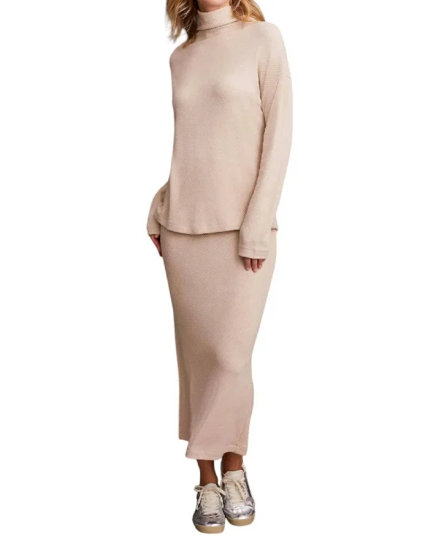 Knit Loose Fit Drop Shoulder Funnel Neck Top In Oatmeal Modern Women's 