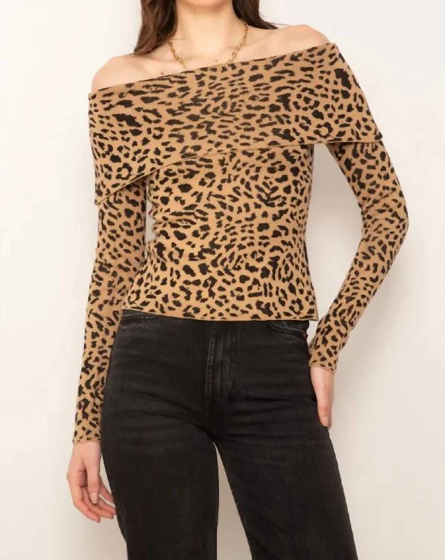 Nova Off Shoulder Sweater In Leopard Practical Women's Quick - dry