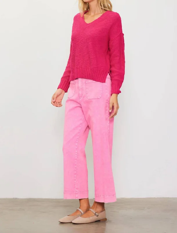 Relaxed V-Neck Sweater In Peony Pink Elegant Women's Formal 