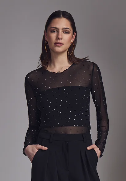PC8208 Lia Mesh Top - Black Earthy Women's 