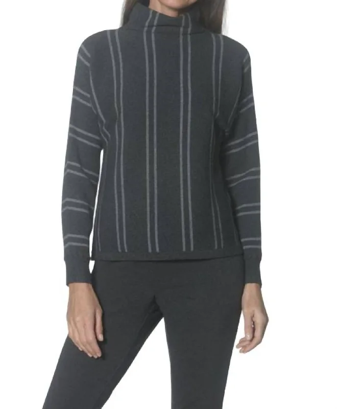 Funnel Neck Sweater Top In Charcoal Grey Laid - back Women's Style