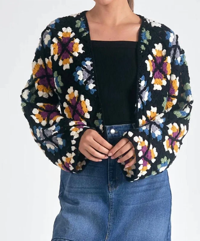Cardigan Crochet Sweater In Multi Streetwear Style for 