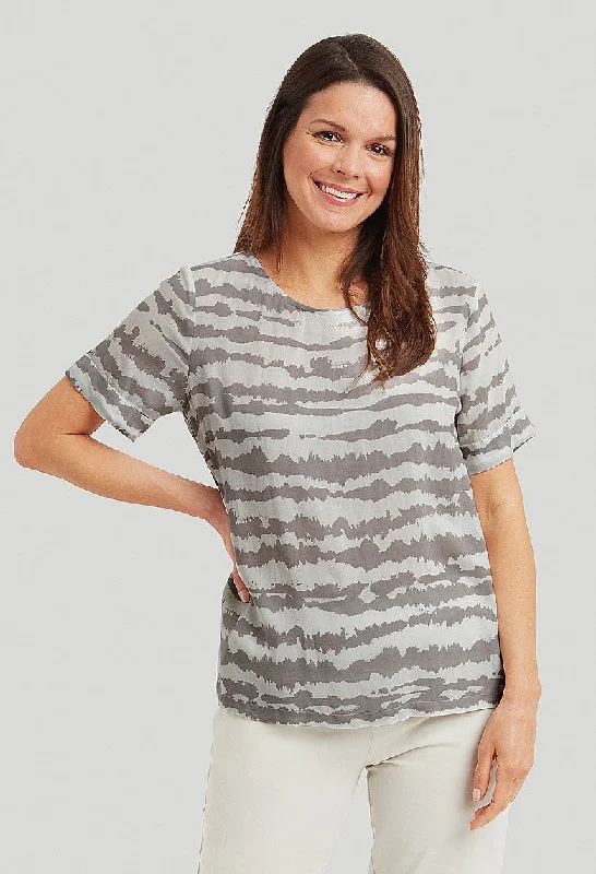 Ombre Stripe Carrie Top - Taupe/White Casual Women's Loose - fitting