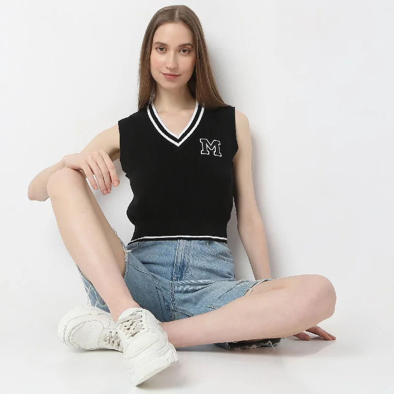 V-Neck Short Sleeve Crop Flat Knits T-Shirt Classic Women's Tweed