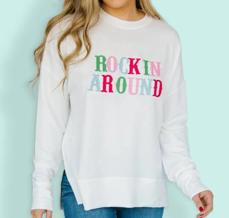 Hannah Rockin Around Sweatshirt In White Minimalist Women's Casual