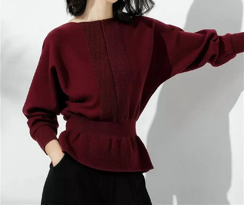 Knitted Boat Neck Tunic Sweater In Red Refined Women's Classic 