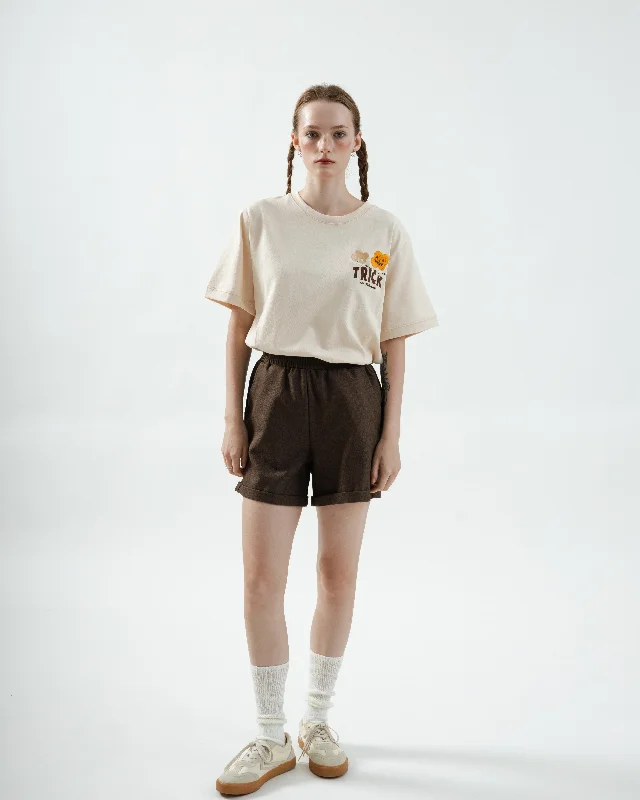 Ghost-LU Trick and Trick Again Tee (Beige) Trendy Women's Oversized