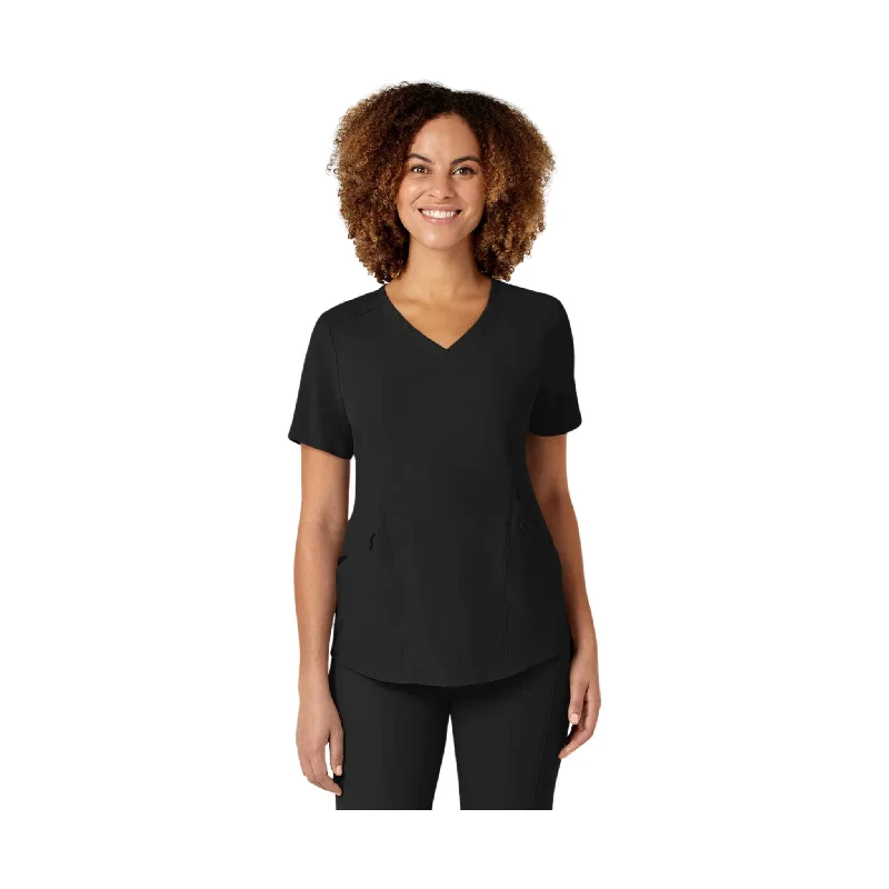WonderWink Women's Renew V Neck Scrub Top - Black Feminine Women's Soft 