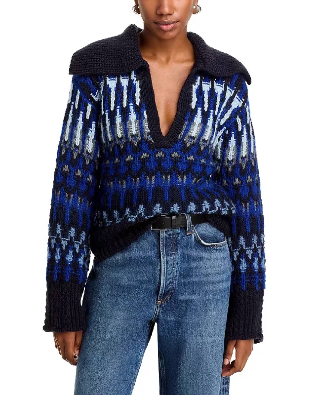 Augustus Sweater In Lapis Combo Fairisle Cozy Women's Sherpa - lined