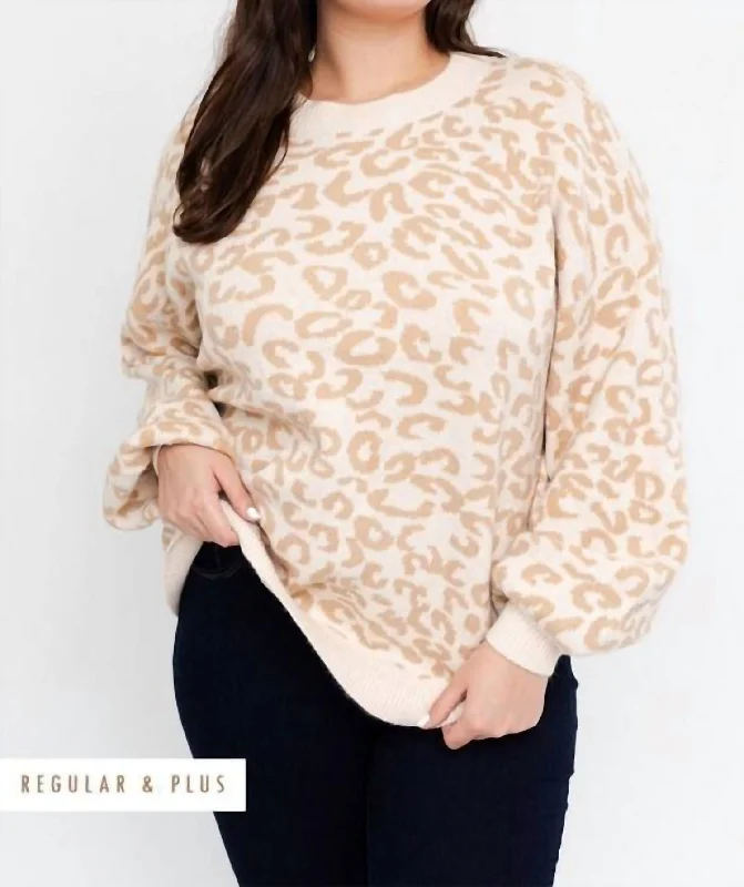 Snow Leopard Crew Neck Sweater In Ivory Traditional Women's 