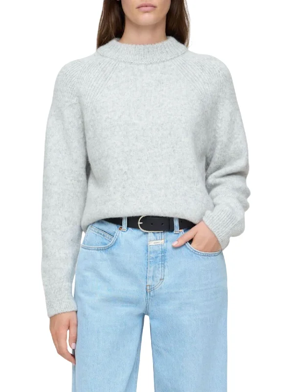 Crew Neck Long Sleeve Sweater Top In Light Grey Melange Country