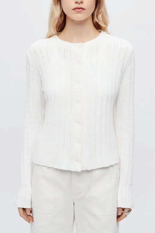 Terry Ribbed Cardigan In Vintage White Stylish Women's Tropical 