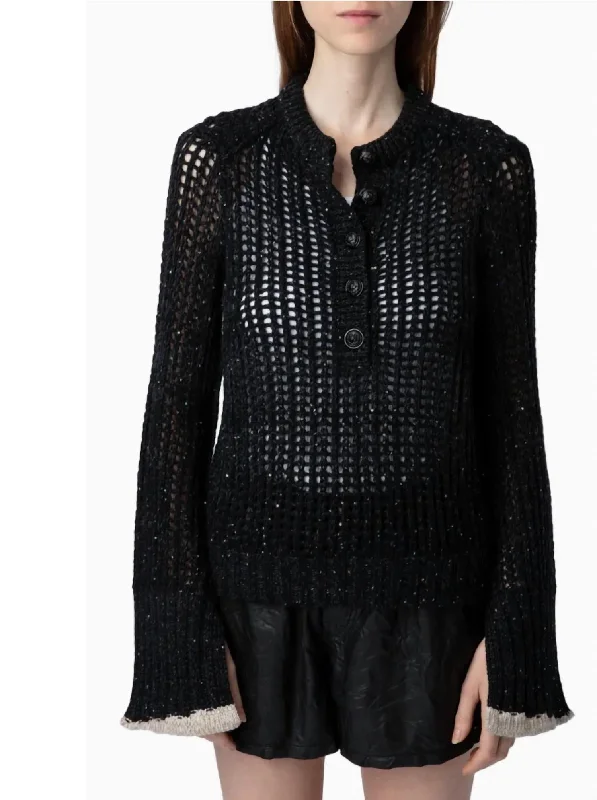 Halty Weco Open Stitch Sweater In Noir Dynamic Women's High - energy