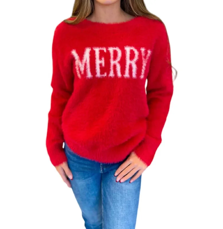Merry Fuzzy Eyelash Sweater In Red Modern Women's 