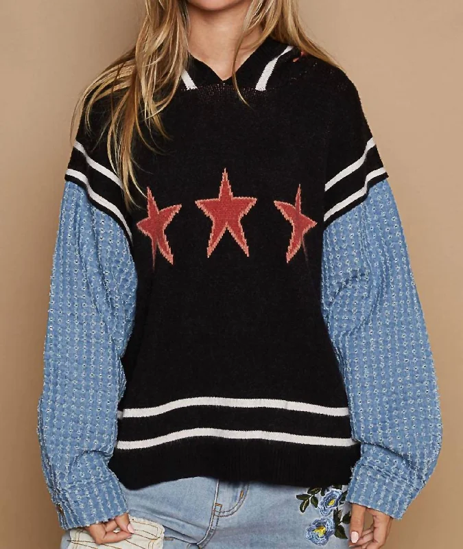 Star Hooded Sweater In Black Refined Women's Hand - crafted