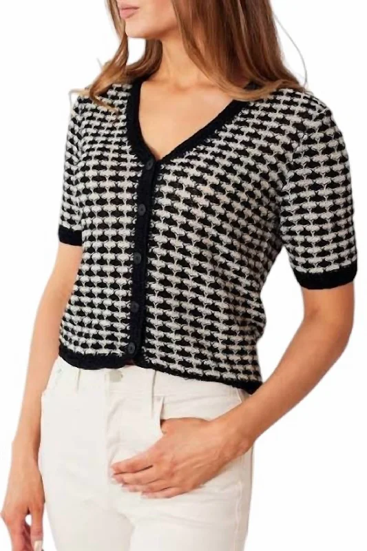 Linen Crochet Trim Cardigan In Black & Cream Confident Women's Power