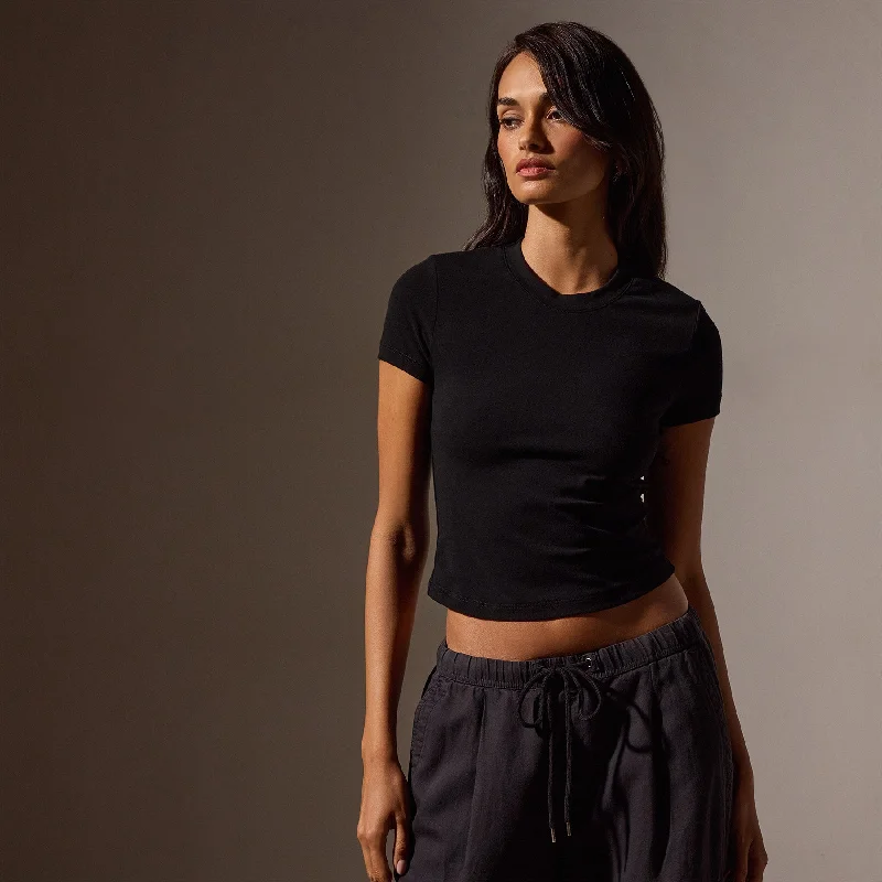 Stretch Lotus Rib Short Sleeve Sport Tee - Black Cashmere
