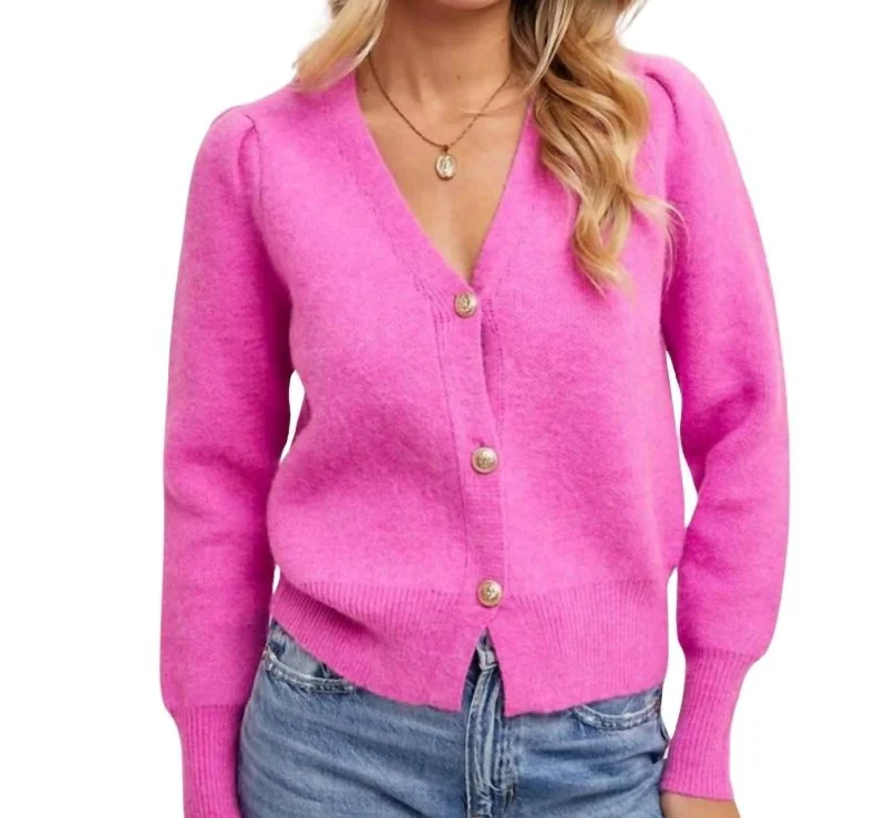 Button Up Knit Cardigan In Pink Confident Women's High - fashion