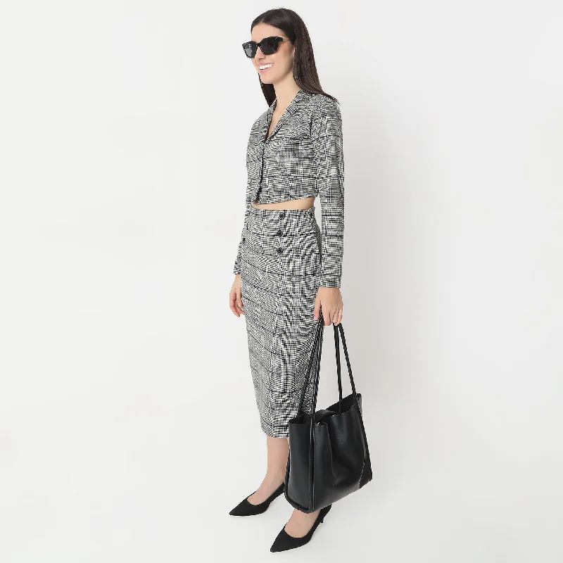 Checkered Lapel Collar Full Sleeve Crop T-Shirt Vintage Women's 1970S 