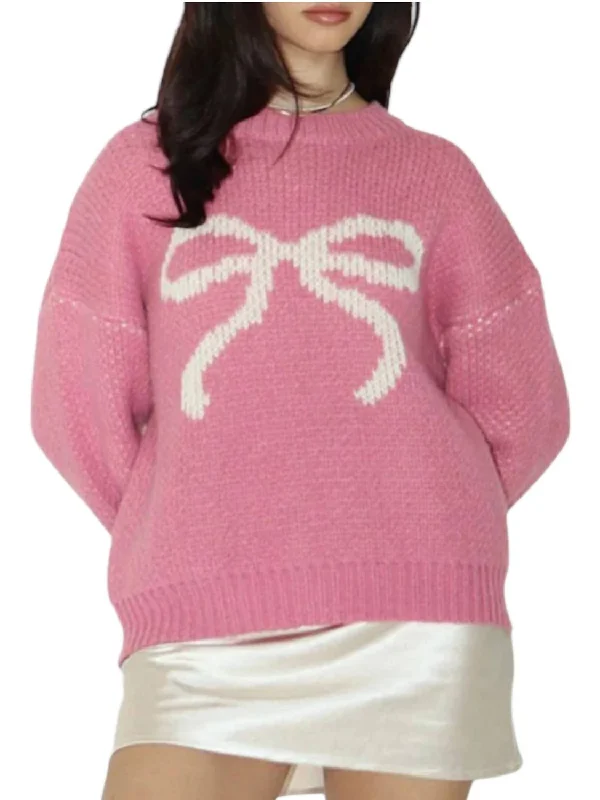 Ribbon Pullover Knit Sweater In Pink Sporty Women's Tennis