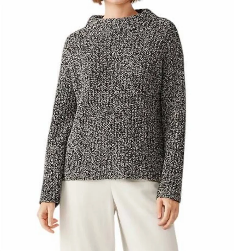 Funnel Neck Box Top In Graphite Hip Women's Retro