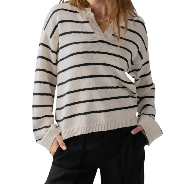 Chill Vibes Sweater In Chalk Black Stripe Sleek Women's Metallic