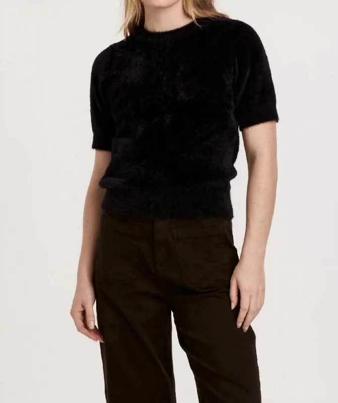 Suzie Fuzzy Short Sleeve Sweater Top In Black Modern Women's 