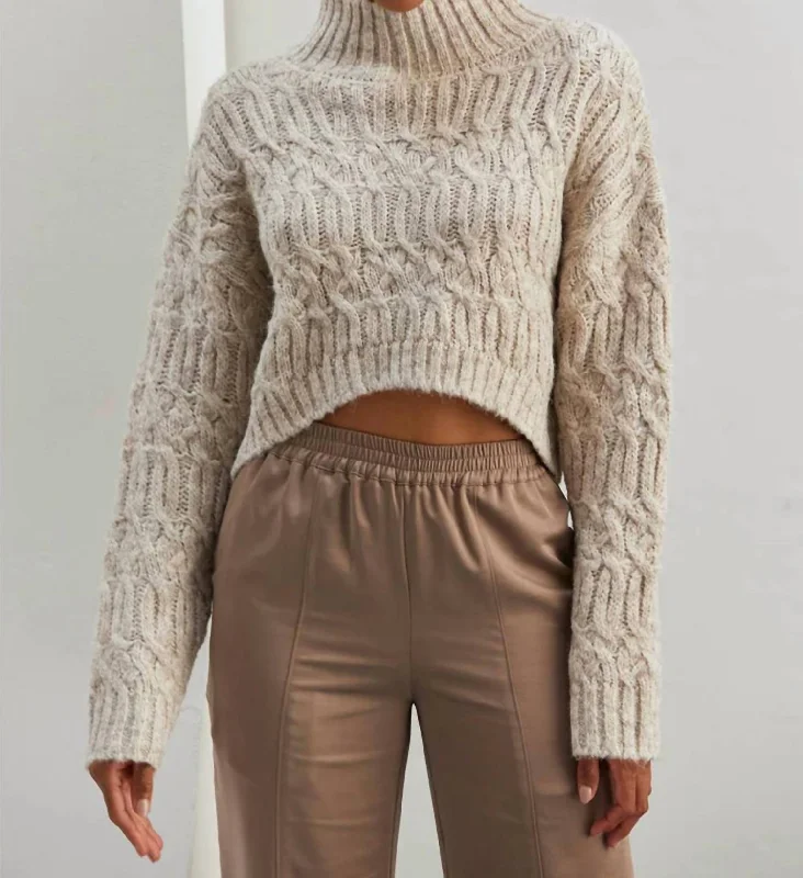 Lenore Mock Neck Cropped Sweater In White Youthful Women's Pop