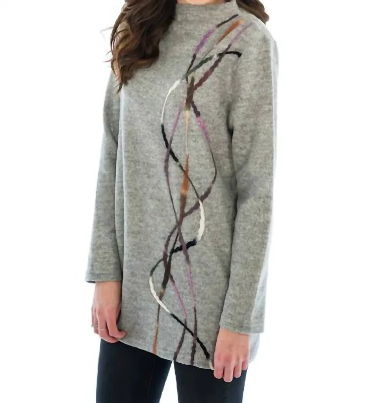 Side Felted Funnel Neck Tunic Sweater In Grey Artistic Women's Hand - painted